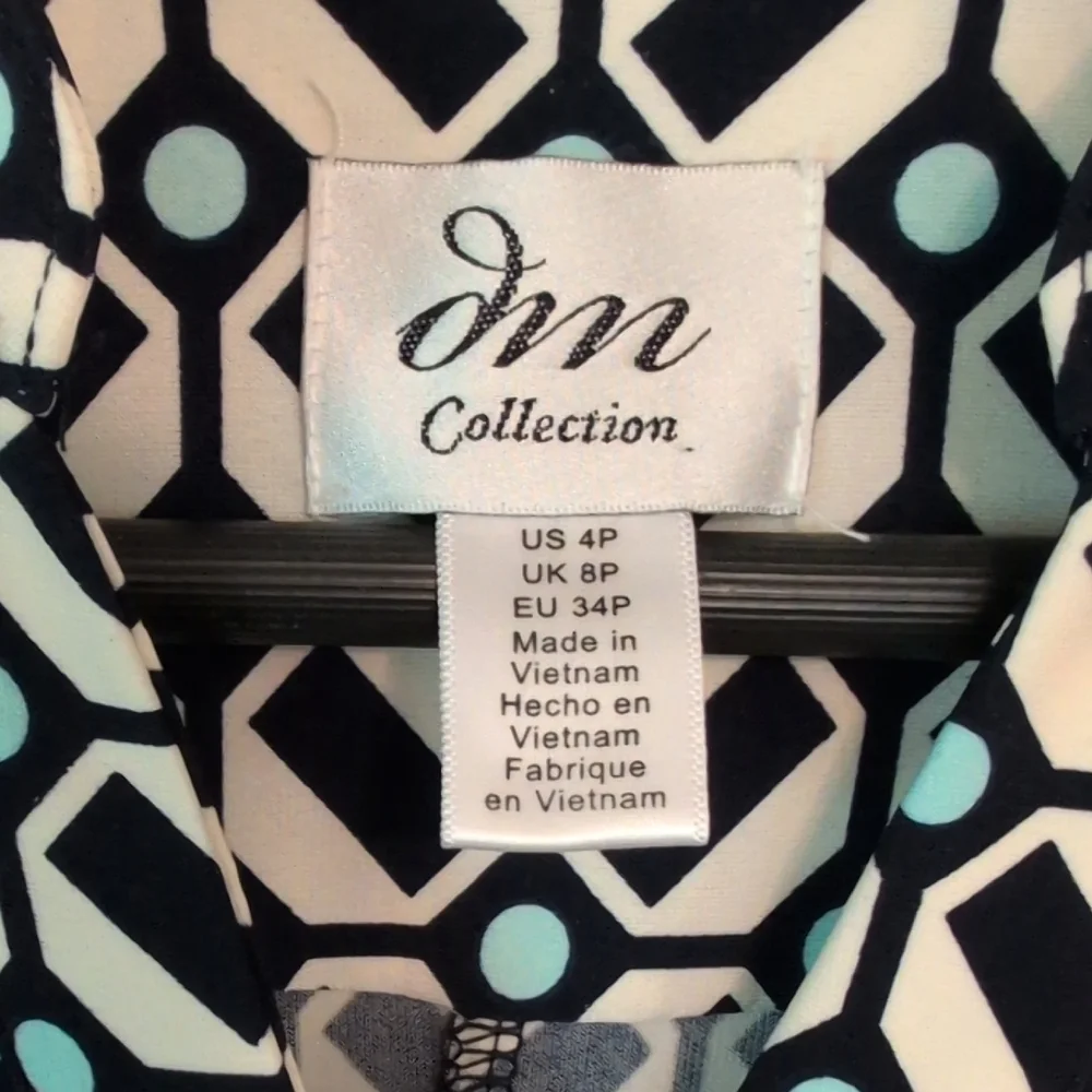 Elegant Navy, Light Blue and Off-White Geometric Long Sleeve Dress - Picture 2 of 9